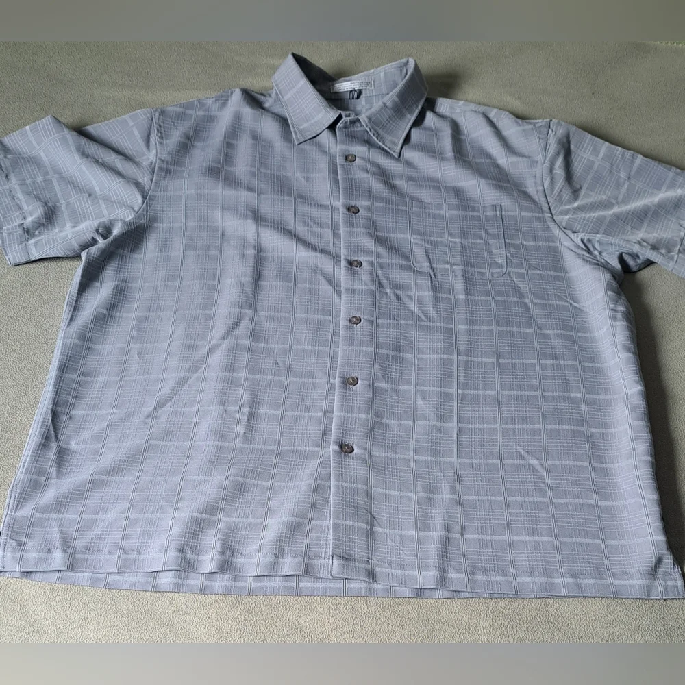 Geoffrey Beene Shirt For Men's Short Sleeve Button Up XL/XG 17-17.5 Striped Gray